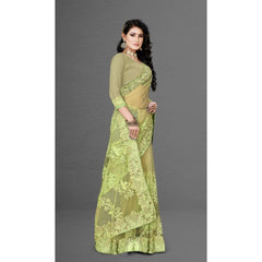 Mayawye Women's Net Saree With Blouse (Pista Green, 5-6Mtrs)