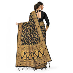 Mayawye Women's Banarasi Silk Saree With Blouse (Black, 5-6Mtrs)