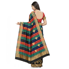 Mayawye Women's Banarasi Silk Saree With Blouse (Black, 5-6Mtrs)