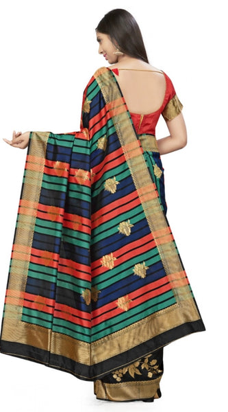 Mayawye Women's Banarasi Silk Saree With Blouse (Black, 5-6Mtrs)