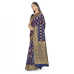 Mayawye Women's Banarasi Silk Saree With Blouse (Navy Blue, 5-6Mtrs)