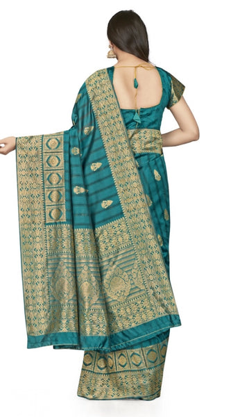 Mayawye Women's Banarasi Silk Saree With Blouse (Peach, 5-6Mtrs)
