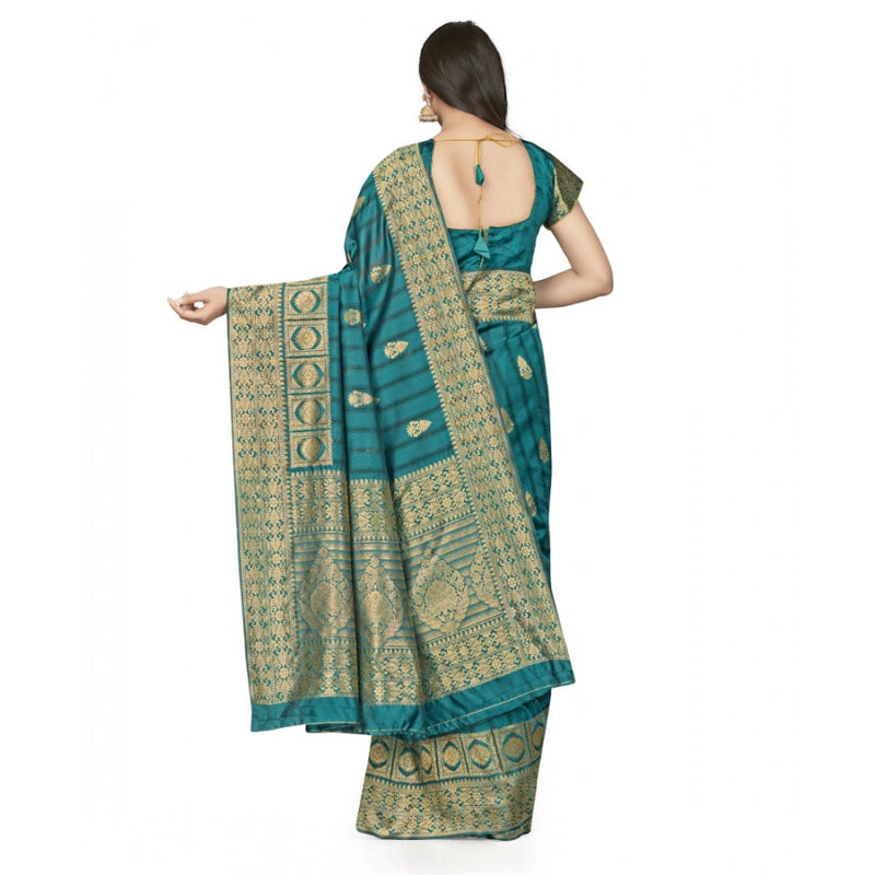 Mayawye Women's Banarasi Silk Saree With Blouse (Peach, 5-6Mtrs)
