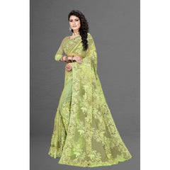 Mayawye Women's Net Saree With Blouse (Pista Green, 5-6Mtrs)