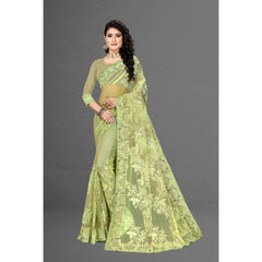 Mayawye Women's Net Saree With Blouse (Pista Green, 5-6Mtrs)