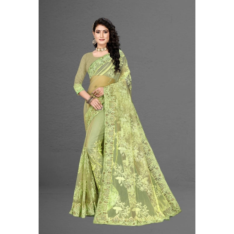 Mayawye Women's Net Saree With Blouse (Pista Green, 5-6Mtrs)