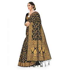 Mayawye Women's Banarasi Silk Saree With Blouse (Black, 5-6Mtrs)