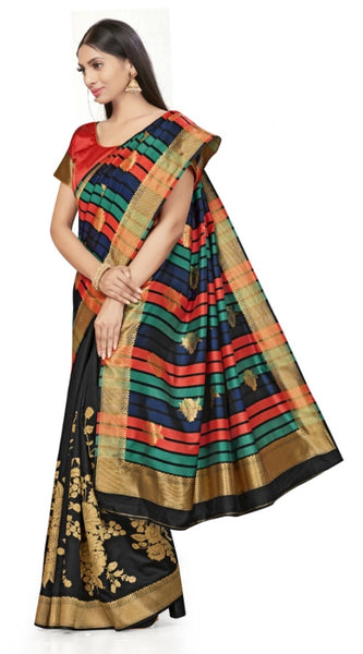 Mayawye Women's Banarasi Silk Saree With Blouse (Black, 5-6Mtrs)