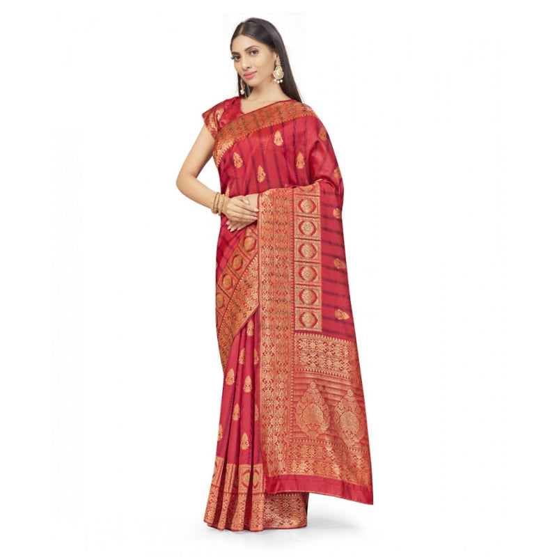 Mayawye Women's Banarasi Silk Saree With Blouse (Peach, 5-6Mtrs)