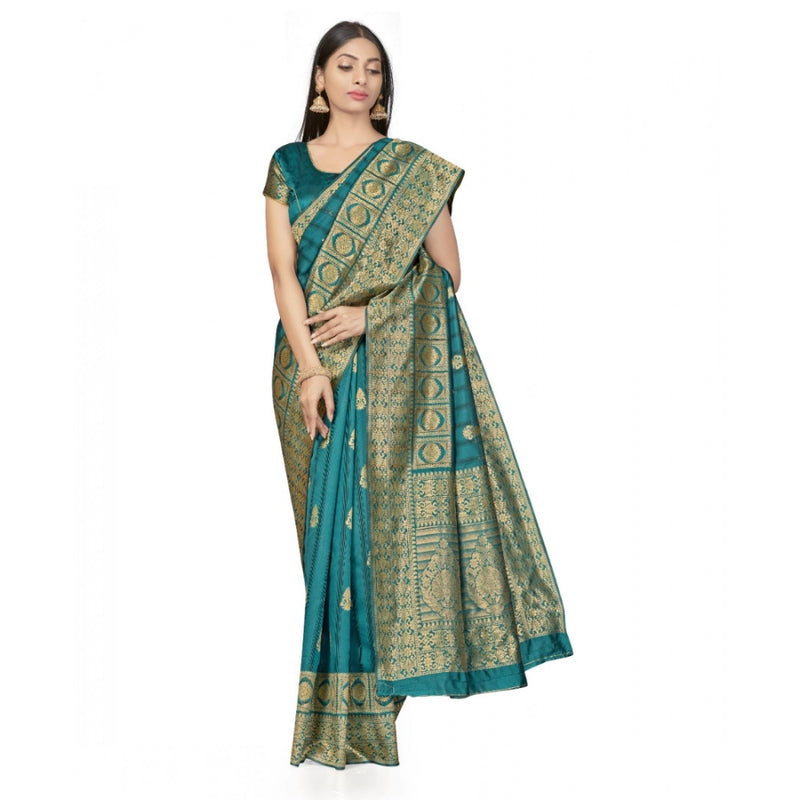 Mayawye Women's Banarasi Silk Saree With Blouse (Peach, 5-6Mtrs)