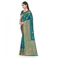 Mayawye Women's Banarasi Silk Saree With Blouse (Peach, 5-6Mtrs)