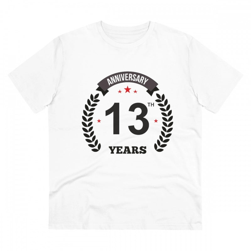 Mayawye Men's PC Cotton 13th Anniversary Printed T Shirt (Color: White, Thread Count: 180GSM)