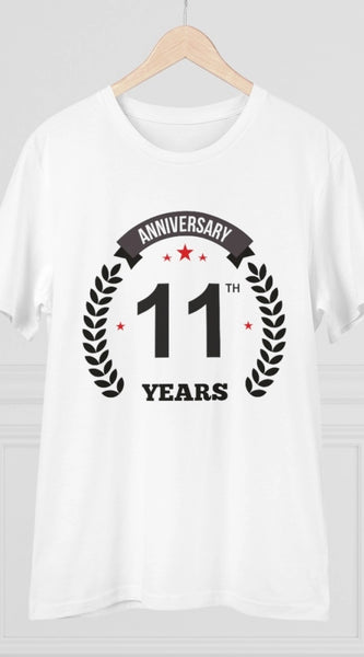 Mayawye Men's PC Cotton 11th Anniversary Printed T Shirt (Color: White, Thread Count: 180GSM)