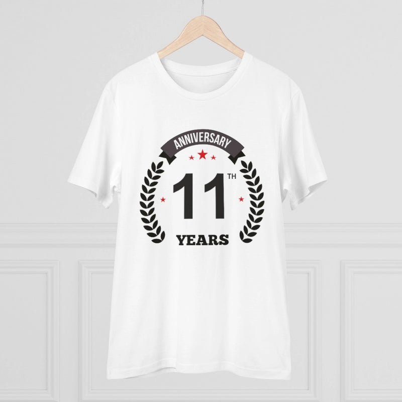 Mayawye Men's PC Cotton 11th Anniversary Printed T Shirt (Color: White, Thread Count: 180GSM)