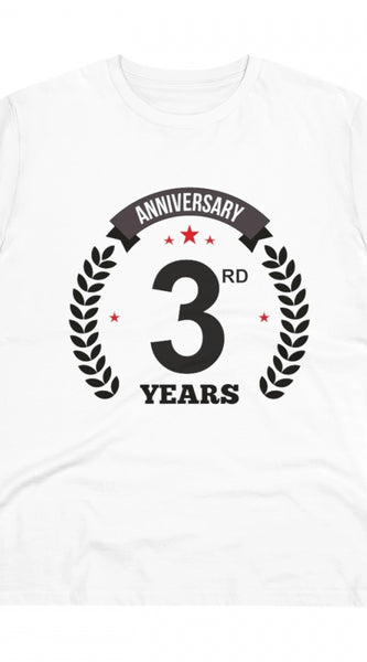 Mayawye Men's PC Cotton 3rd Anniversary Printed T Shirt (Color: White, Thread Count: 180GSM)