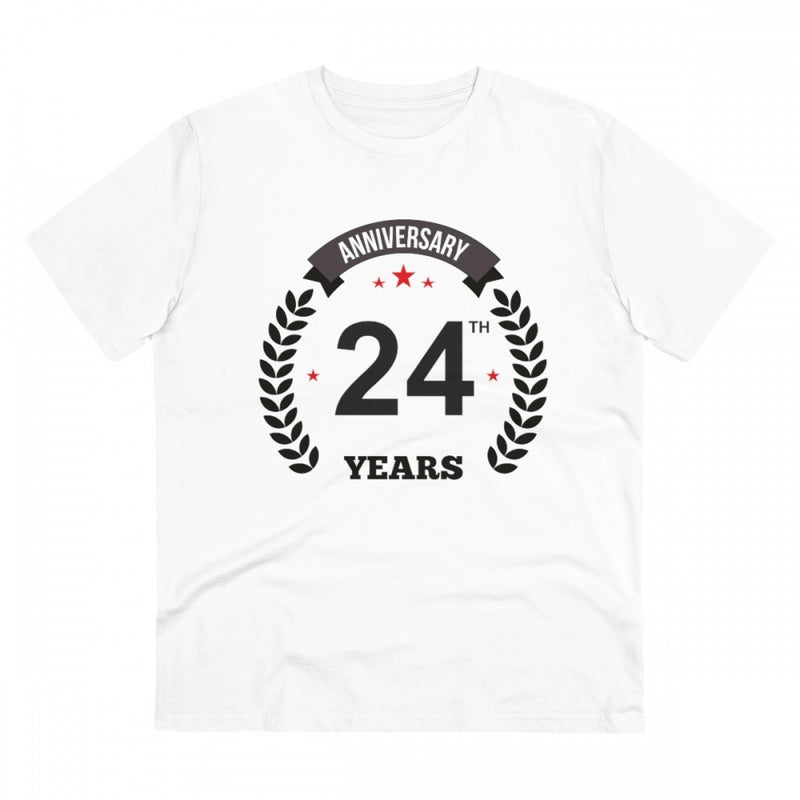 Mayawye Men's PC Cotton 24th Anniversary Printed T Shirt (Color: White, Thread Count: 180GSM)