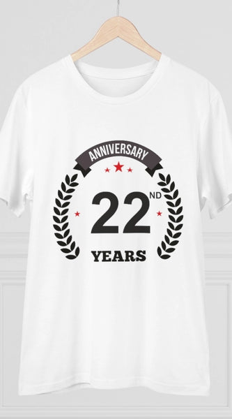 Mayawye Men's PC Cotton 22nd Anniversary Printed T Shirt (Color: White, Thread Count: 180GSM)