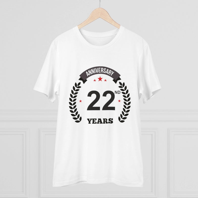 Mayawye Men's PC Cotton 22nd Anniversary Printed T Shirt (Color: White, Thread Count: 180GSM)