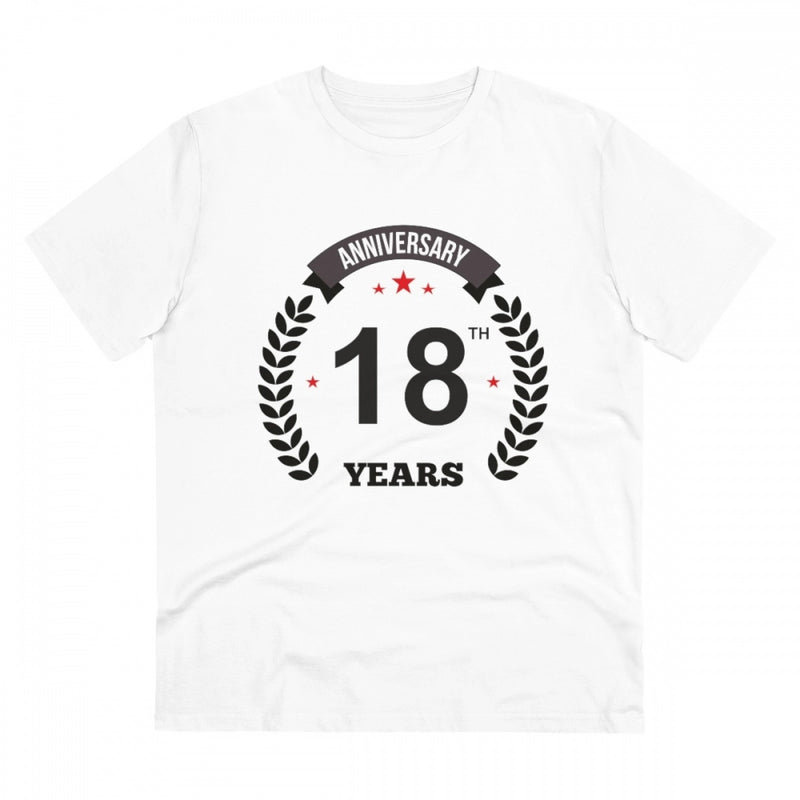Mayawye Men's PC Cotton 18th Anniversary Printed T Shirt (Color: White, Thread Count: 180GSM)