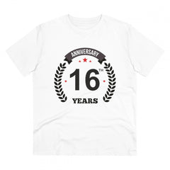 Mayawye Men's PC Cotton 16th Anniversary Printed T Shirt (Color: White, Thread Count: 180GSM)