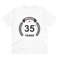 Mayawye Men's PC Cotton 35th Anniversary Printed T Shirt (Color: White, Thread Count: 180GSM)