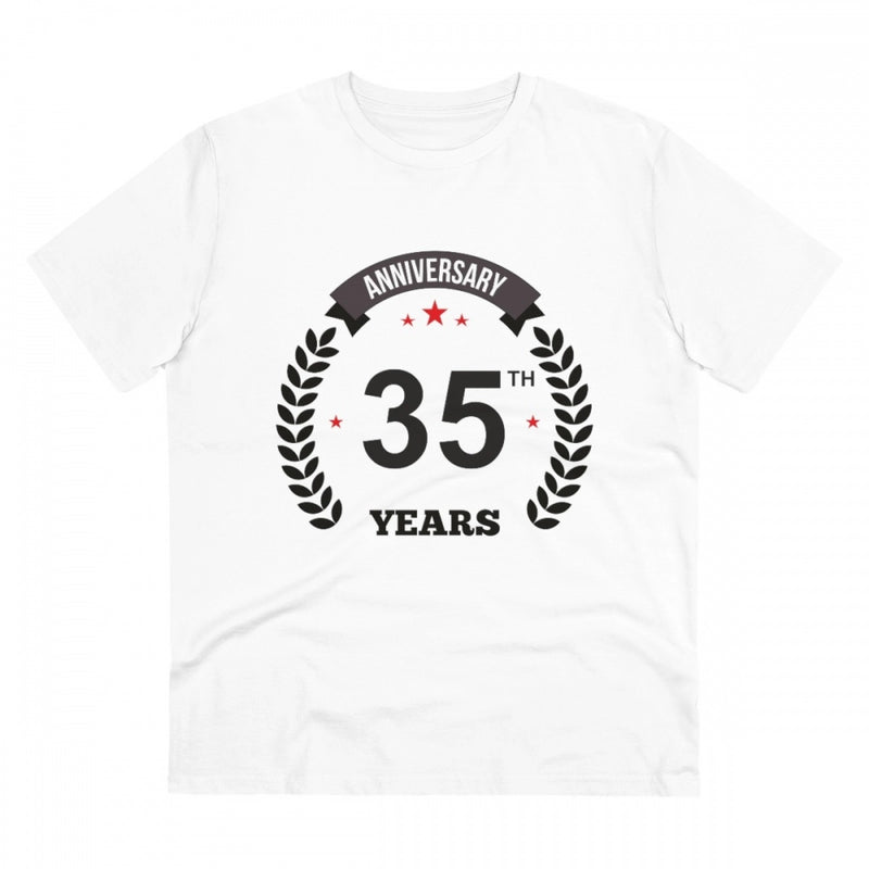 Mayawye Men's PC Cotton 35th Anniversary Printed T Shirt (Color: White, Thread Count: 180GSM)