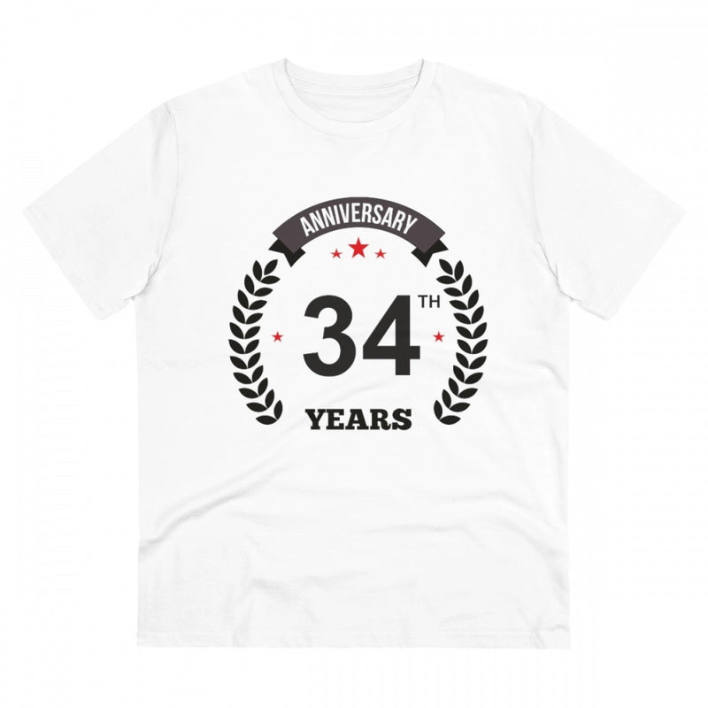 Mayawye Men's PC Cotton 34th Anniversary Printed T Shirt (Color: White, Thread Count: 180GSM)