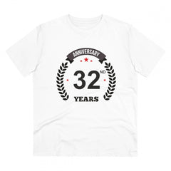 Mayawye Men's PC Cotton 32nd Anniversary Printed T Shirt (Color: White, Thread Count: 180GSM)