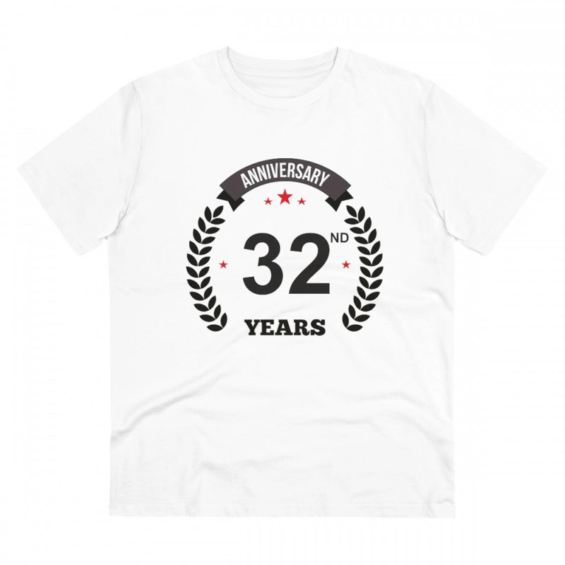 Mayawye Men's PC Cotton 32nd Anniversary Printed T Shirt (Color: White, Thread Count: 180GSM)