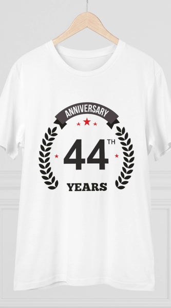 Mayawye Men's PC Cotton 44th Anniversary Printed T Shirt (Color: White, Thread Count: 180GSM)