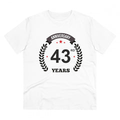 Mayawye Men's PC Cotton 43rd Anniversary Printed T Shirt (Color: White, Thread Count: 180GSM)