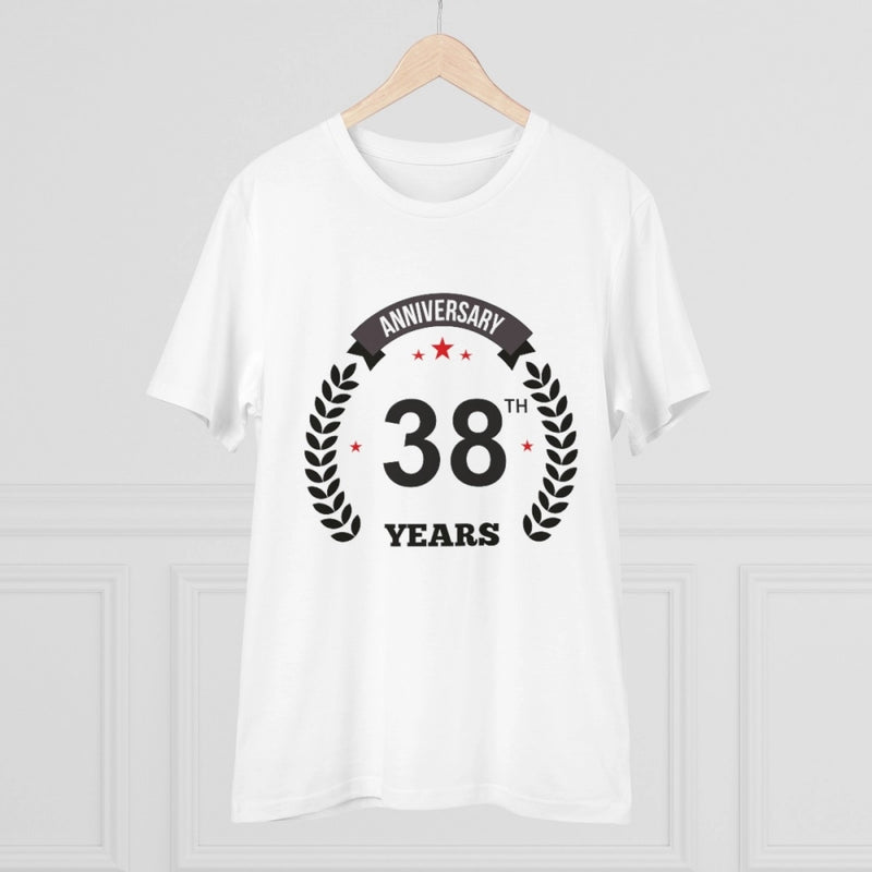 Mayawye Men's PC Cotton 38th Anniversary Printed T Shirt (Color: White, Thread Count: 180GSM)