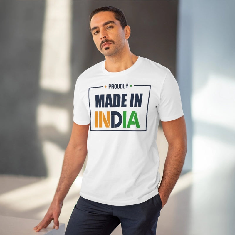 Mayawye Men's PC Cotton Made In India Printed T Shirt (Color: White, Thread Count: 180GSM)