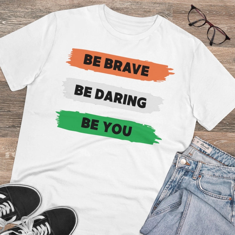 Mayawye Men's PC Cotton Be Brave Be You Printed T Shirt (Color: White, Thread Count: 180GSM)