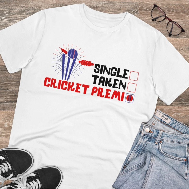 Mayawye Men's PC Cotton Cricket Design Printed T Shirt (Color: White, Thread Count: 180GSM)