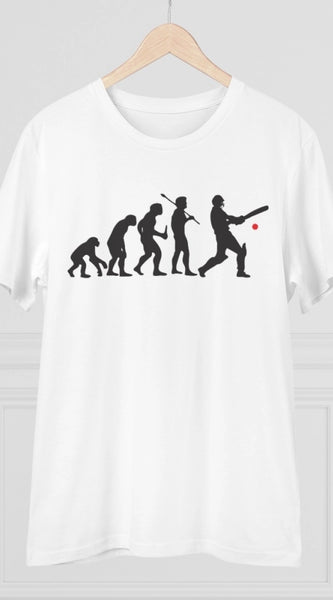 Mayawye Men's PC Cotton Cricket Design Printed T Shirt (Color: White, Thread Count: 180GSM)