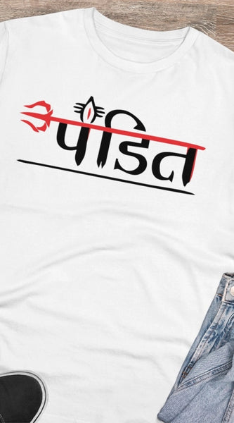 Mayawye Men's PC Cotton Pandit Printed T Shirt (Color: White, Thread Count: 180GSM)