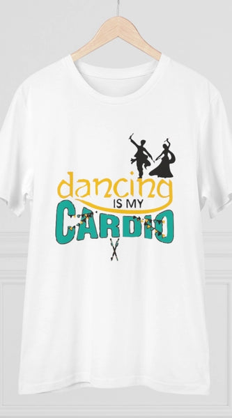 Mayawye Men's PC Cotton Dancing Is My Cardio Printed T Shirt (Color: White, Thread Count: 180GSM)