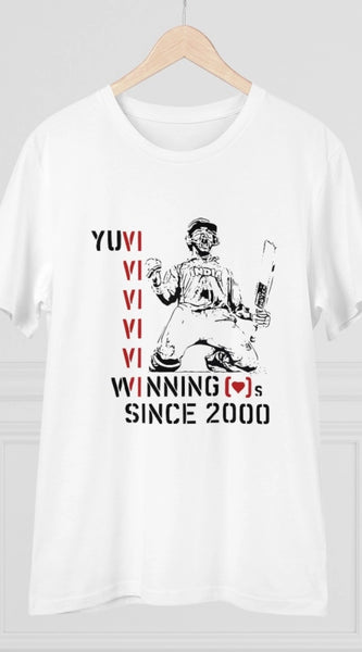Mayawye Men's PC Cotton Cricket Design Printed T Shirt (Color: White, Thread Count: 180GSM)