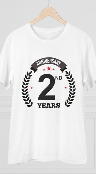 Mayawye Men's PC Cotton 2nd Anniversary Printed T Shirt (Color: White, Thread Count: 180GSM)