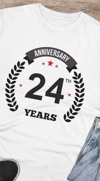 Mayawye Men's PC Cotton 24th Anniversary Printed T Shirt (Color: White, Thread Count: 180GSM)