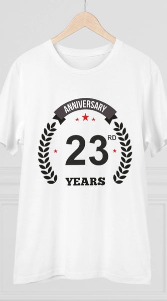 Mayawye Men's PC Cotton 23rd Anniversary Printed T Shirt (Color: White, Thread Count: 180GSM)