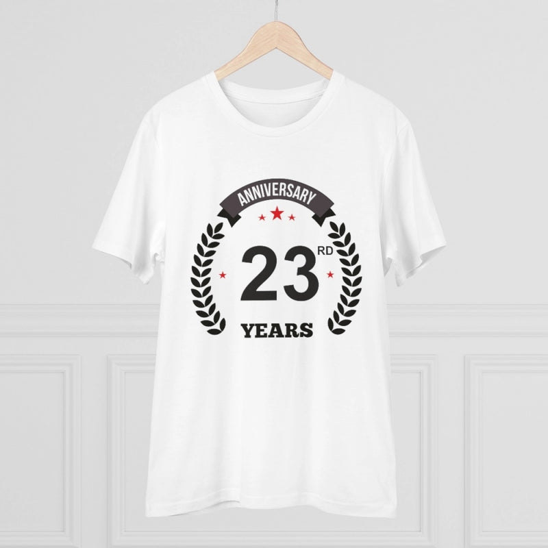 Mayawye Men's PC Cotton 23rd Anniversary Printed T Shirt (Color: White, Thread Count: 180GSM)