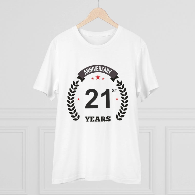 Mayawye Men's PC Cotton 21st Anniversary Printed T Shirt (Color: White, Thread Count: 180GSM)