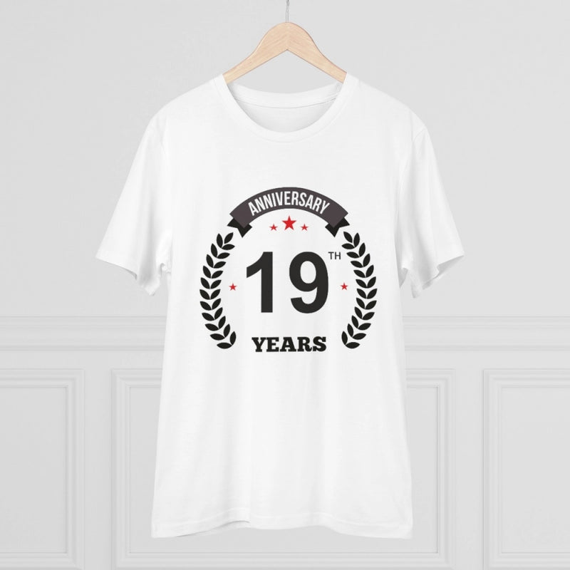 Mayawye Men's PC Cotton 19th Anniversary Printed T Shirt (Color: White, Thread Count: 180GSM)