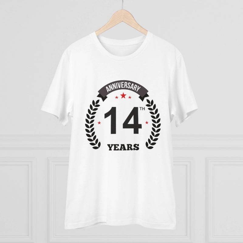 Mayawye Men's PC Cotton 14th Anniversary Printed T Shirt (Color: White, Thread Count: 180GSM)