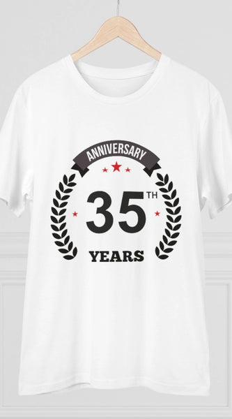 Mayawye Men's PC Cotton 35th Anniversary Printed T Shirt (Color: White, Thread Count: 180GSM)