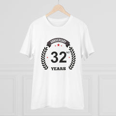 Mayawye Men's PC Cotton 32nd Anniversary Printed T Shirt (Color: White, Thread Count: 180GSM)