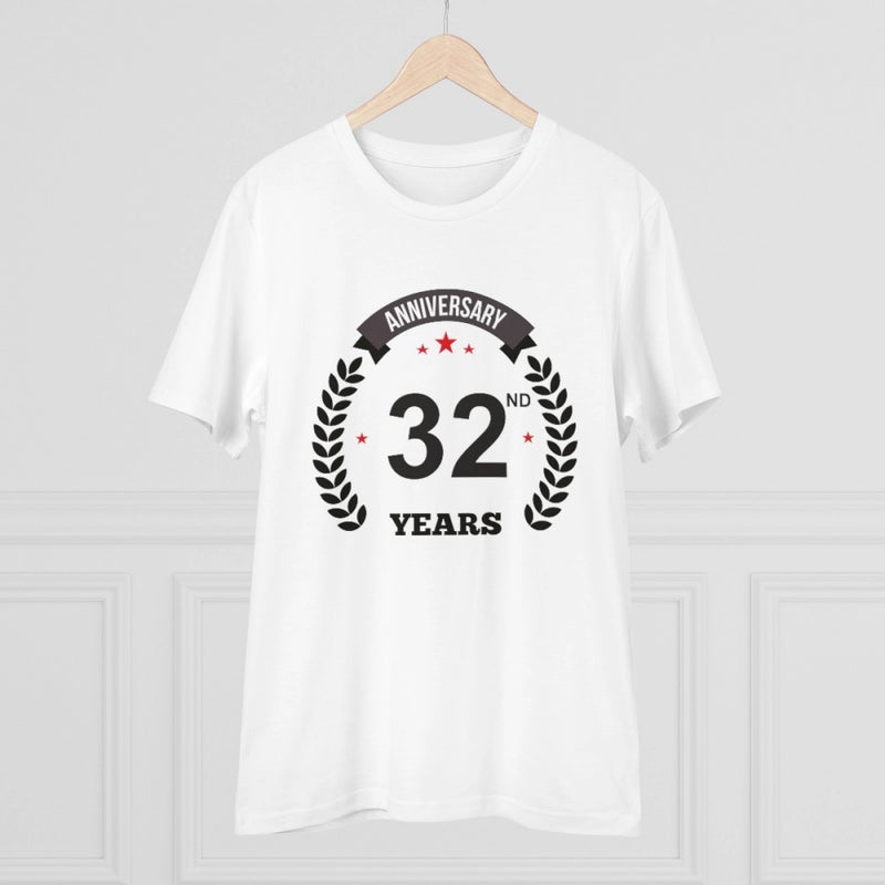 Mayawye Men's PC Cotton 32nd Anniversary Printed T Shirt (Color: White, Thread Count: 180GSM)