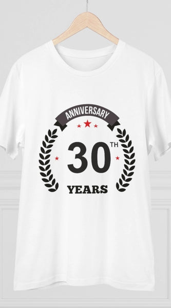 Mayawye Men's PC Cotton 30th Anniversary Printed T Shirt (Color: White, Thread Count: 180GSM)
